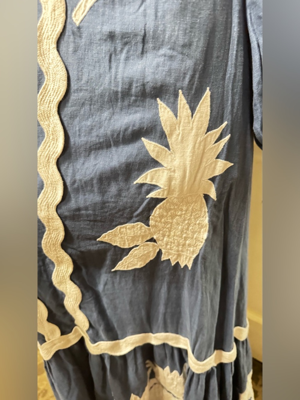 Farm Rio  Navy Blue White Floral Embroidery long sleeves Maxi Dress S XS - Picture 9 of 13